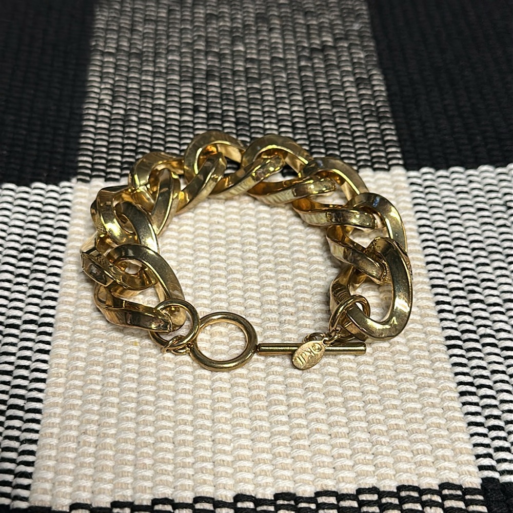 Kenneth Jay Lane KJL euc signed gold chunky Cuban link chain thick bracelet